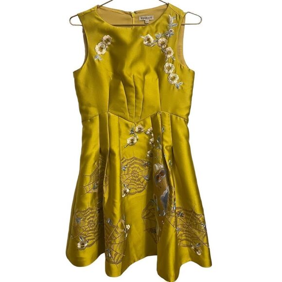 ESME VIE Silk Blend Yellow Gold Sleeveless Embroidered Dress Size 8 - Picture 1 of 10